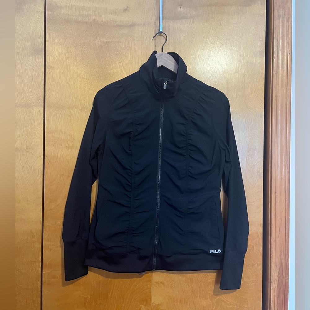 FILA Sport Women's Black Active Wear Jacket with Ruched Front Size Medium